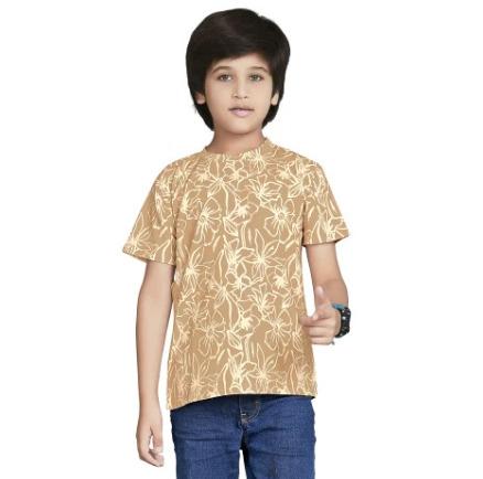 Light Brown Digital Printed Cotton Blend Boys T Shirt