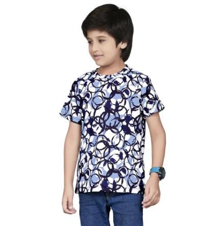 Blue Digital Printed Cotton Blend Kids T Shirt