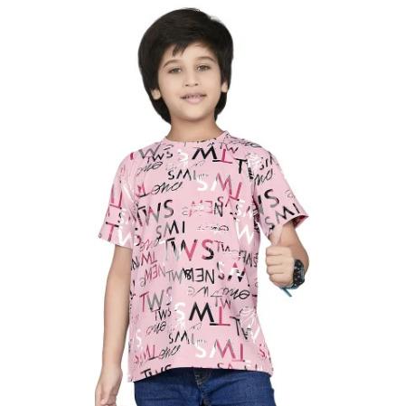 Pink Digital Printed Cotton Blend Boys T Shirt