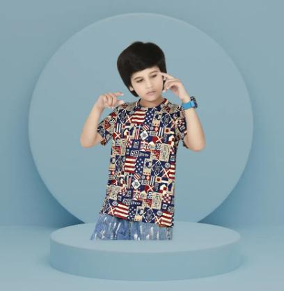 Blue Soft Cotton Blend Fancy Digital Printed T shirt