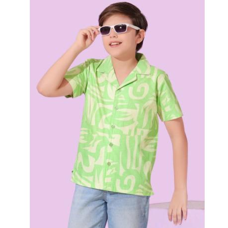 Light Green Cotton Abstract Print Casual Shirt