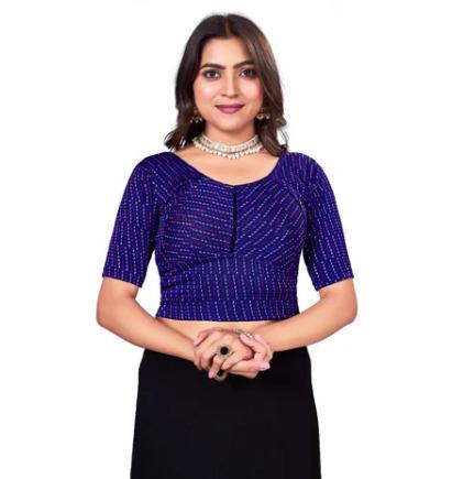 Navy Blue Round Neck Women Blouse