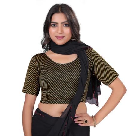 Black Green Round Neck Women Blouse