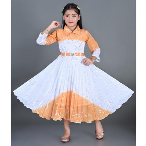 White-Yellow Ombre Party Wear Frock for Girls