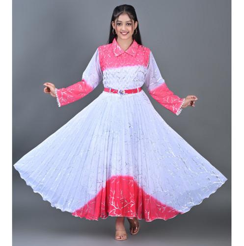 White-Red Ombre Party Wear Frock for Girls