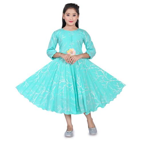 Designer Blue Full-Length Flared Dress