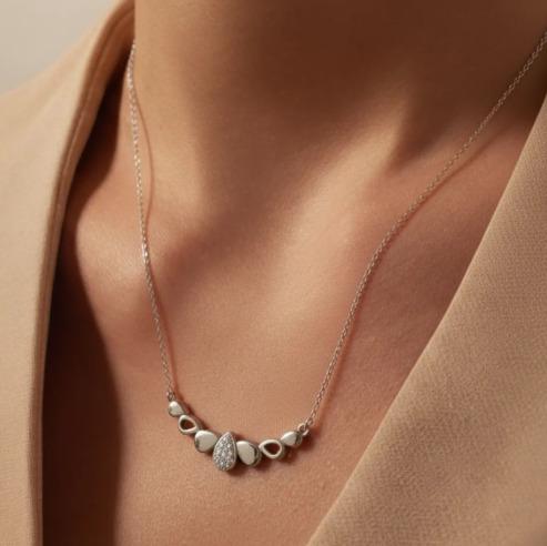 Sterling Silver Pear Diamond Pendant For Female