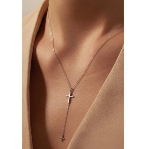 Sterling Silver Cross Lariat Necklace