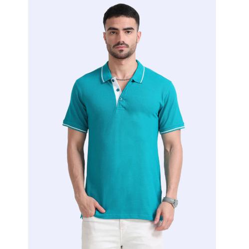 Biowashed Organic Polo - Elec Green with White Tipping
