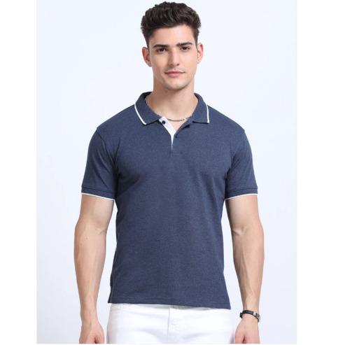 EcoBlend Polo Tshirts - Navy Melange with White Tipping