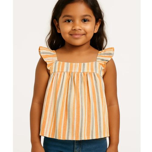 Girls Bamboo White & Green Striped Top
