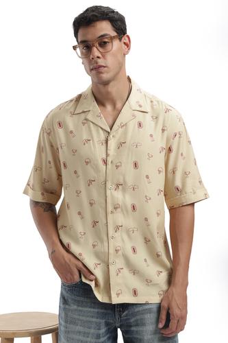Beige Derby Print Baggy Shirt