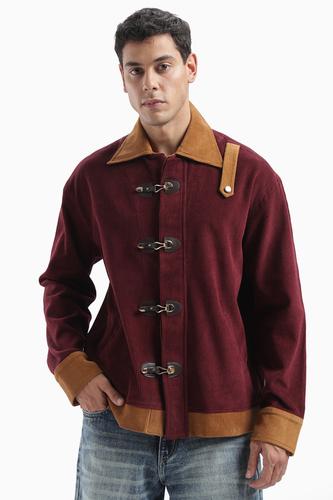 Wine Color Block Corduroy Jacket