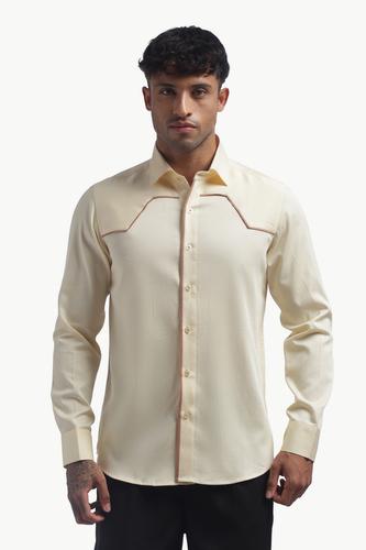 Cream Shirt with Brown Piping Detail