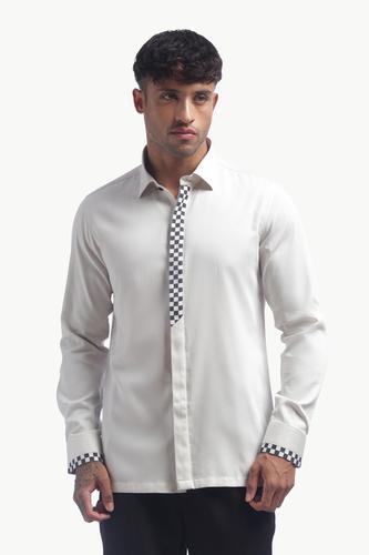 Light Grey Checks Detail Placket Shirt 