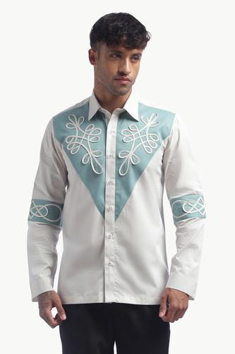 Light Grey Color Block  Cording Statement Shirt 