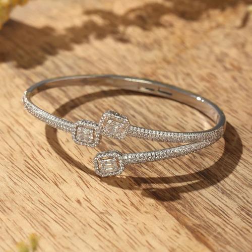 CZ Double-Band Bracelet with Square Cluster Accents
