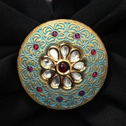 FLORAL KUNDAN RING WITH TURQUOISE ENAMEL FRAME