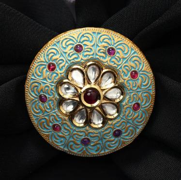 FLORAL KUNDAN RING WITH TURQUOISE ENAMEL FRAME
