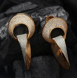 CZ DROP EARRINGS WITH CIRCULAR STUD AND TEARDROP LOOP