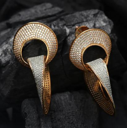 CZ DROP EARRINGS WITH CIRCULAR STUD AND TEARDROP LOOP