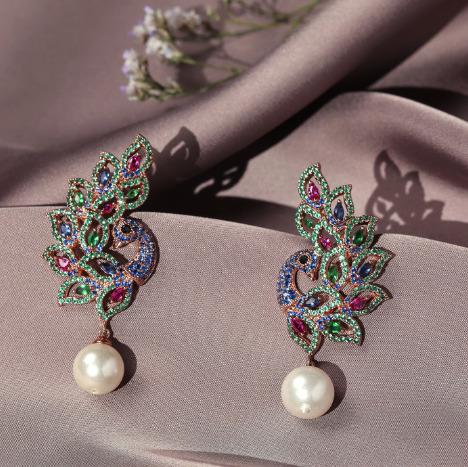 MAURYA SYMPHONY CZ PEARL EARRINGS