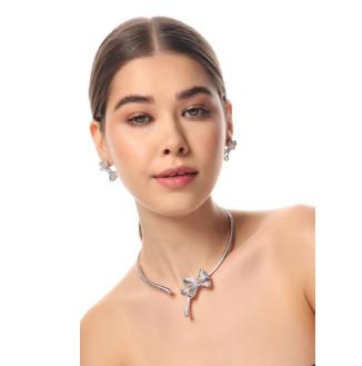 CZ BOW-MOTIF NECKLACE SET