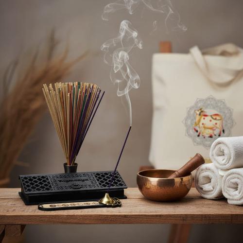 YOGMAAYA Signature Mandir Prayer Box, Agarbatti, Tote Bag, 7 Chakra Incense Sticks Holder