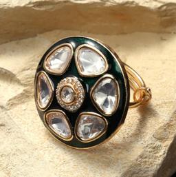 FLORAL GREEN ENAMEL BASE CZ RING