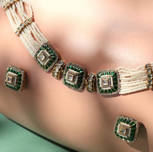 REGALIA BLOOM-CZ EMERALD PEARL NECKLACE