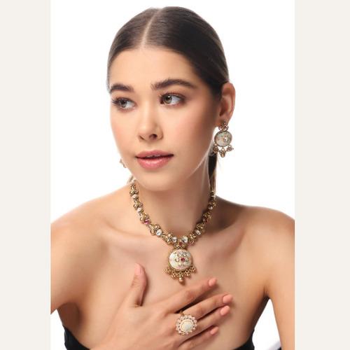 ANTIQUE GOLD FLORAL KUNDAN NECKLACE SET