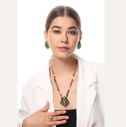 ANTIQUE GREEN MEENAKARI PENDANT SET