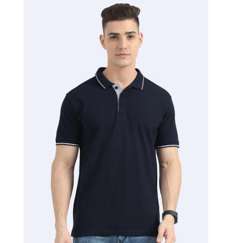 Biowashed Organic Polo - Navy Blue with White Tipping