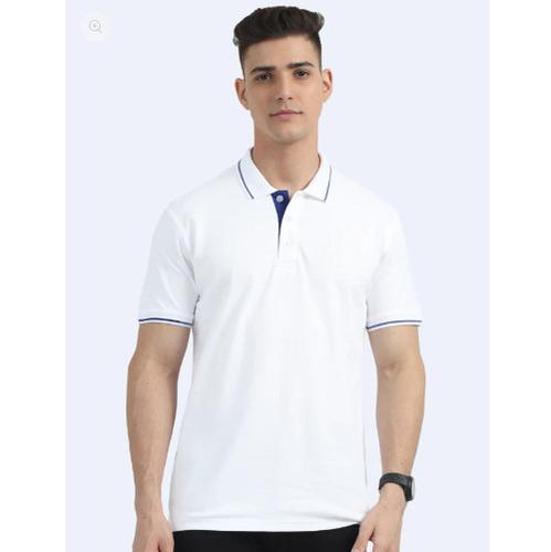Biowashed Organic Polo - White with Blue Tipping
