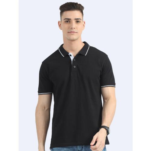 Biowashed Organic Polo - Black with White Tipping