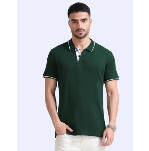 Biowashed Organic Polo - Bottle Green with White Tipping