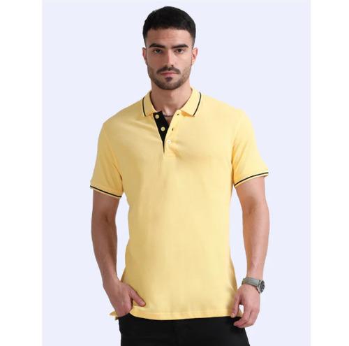 Biowashed Organic Polo - Yellow with Black Tipping