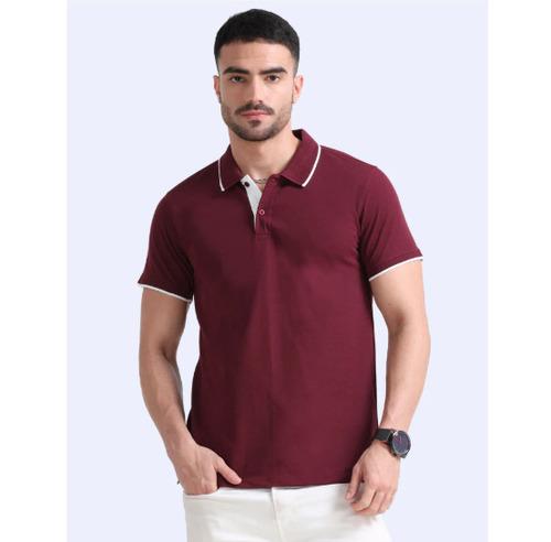 EcoBlend Polo Tshirts - Maroon with White Tipping