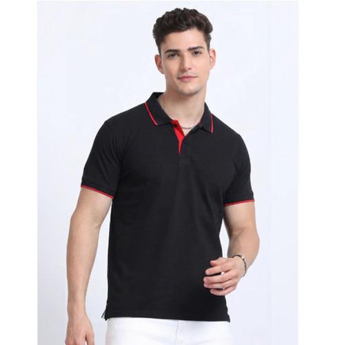 EcoBlend Polo Tshirts - Black with Red Tipping