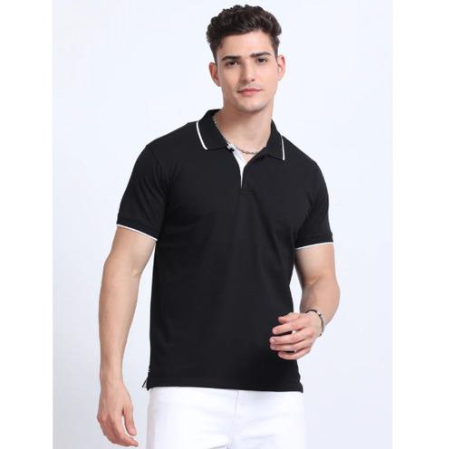 EcoBlend Polo Tshirts - Black with White Tipping