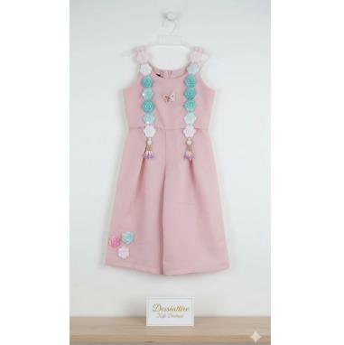 Light Pink Cotton Organza Coord Set For Kids Girl