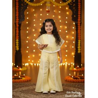 Yellow Cotton Doria Cape Pattern Coord Set For Kids Girl