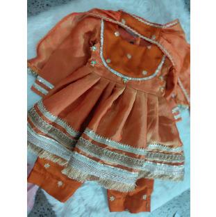 Rust Cotton Kurti Pant Set For Kids Girl