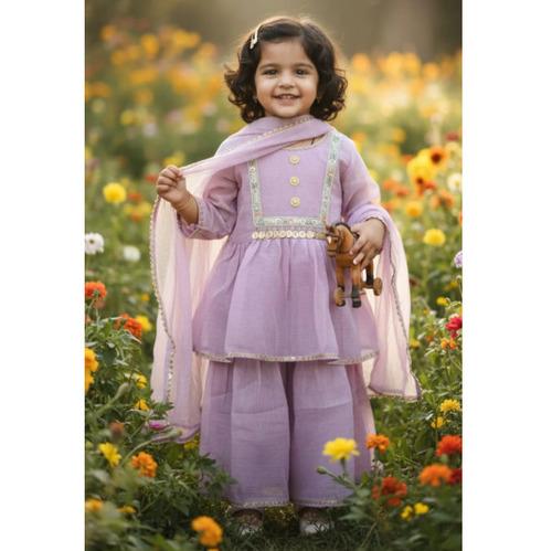 Light Purple Cotton Kota Doria Sharara Set For Kids Girl