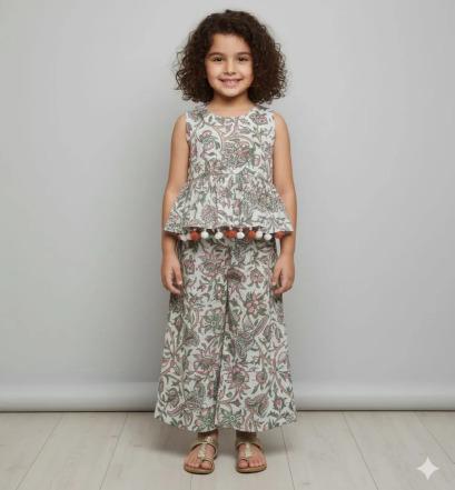 Multicolor Cotton Veg Printed Tissue Coord Set For Kids Girl