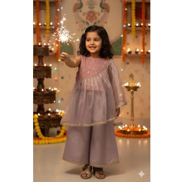 Lilac Cotton Lialac Ruffle Set For Kids Girl