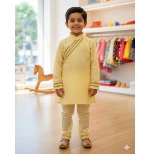 Light Purple Cotton Kota Doria Kurta Set For Kids Boy
