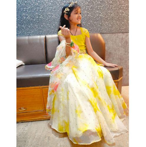 Yellow Cotton Tye N Dye Skirt N Crop Top