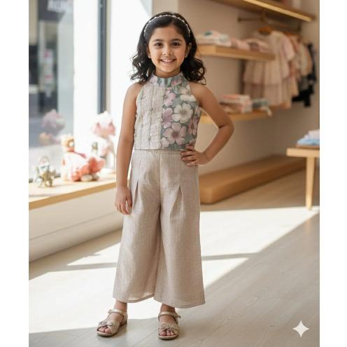 Multicolor Off White Cotton Kota Tissue Halter Neck Coord Set