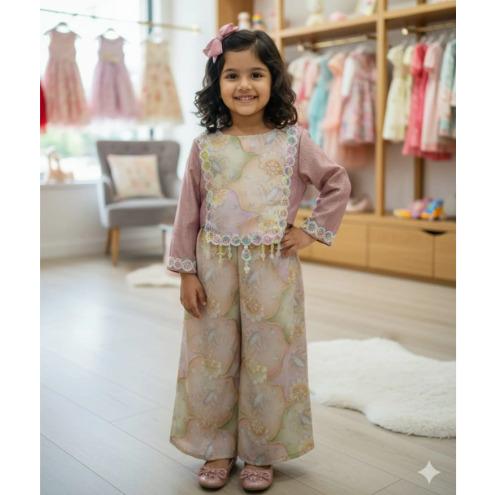 Onion Pink Cotton Tissue Kurti With Printed Coord Set